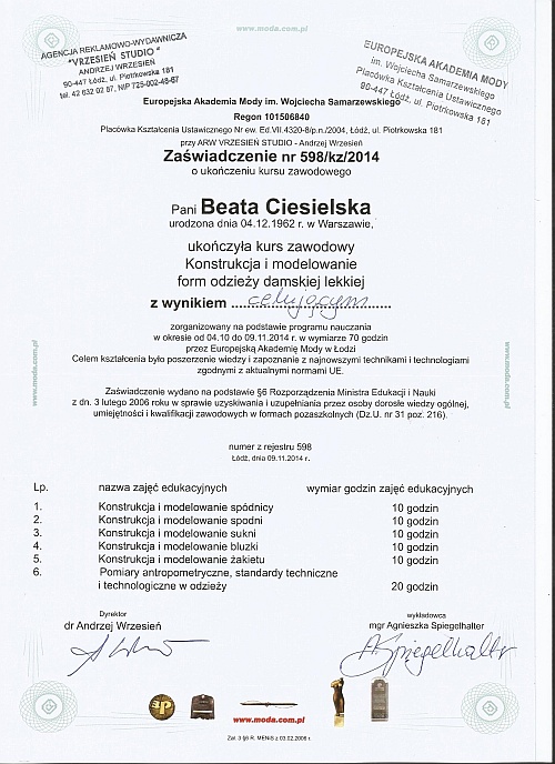 uprawnienia krawieckie